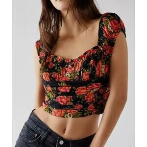 NEW no tags S Free People Little Bloom Corset Top Black Red Rose Floral Boho